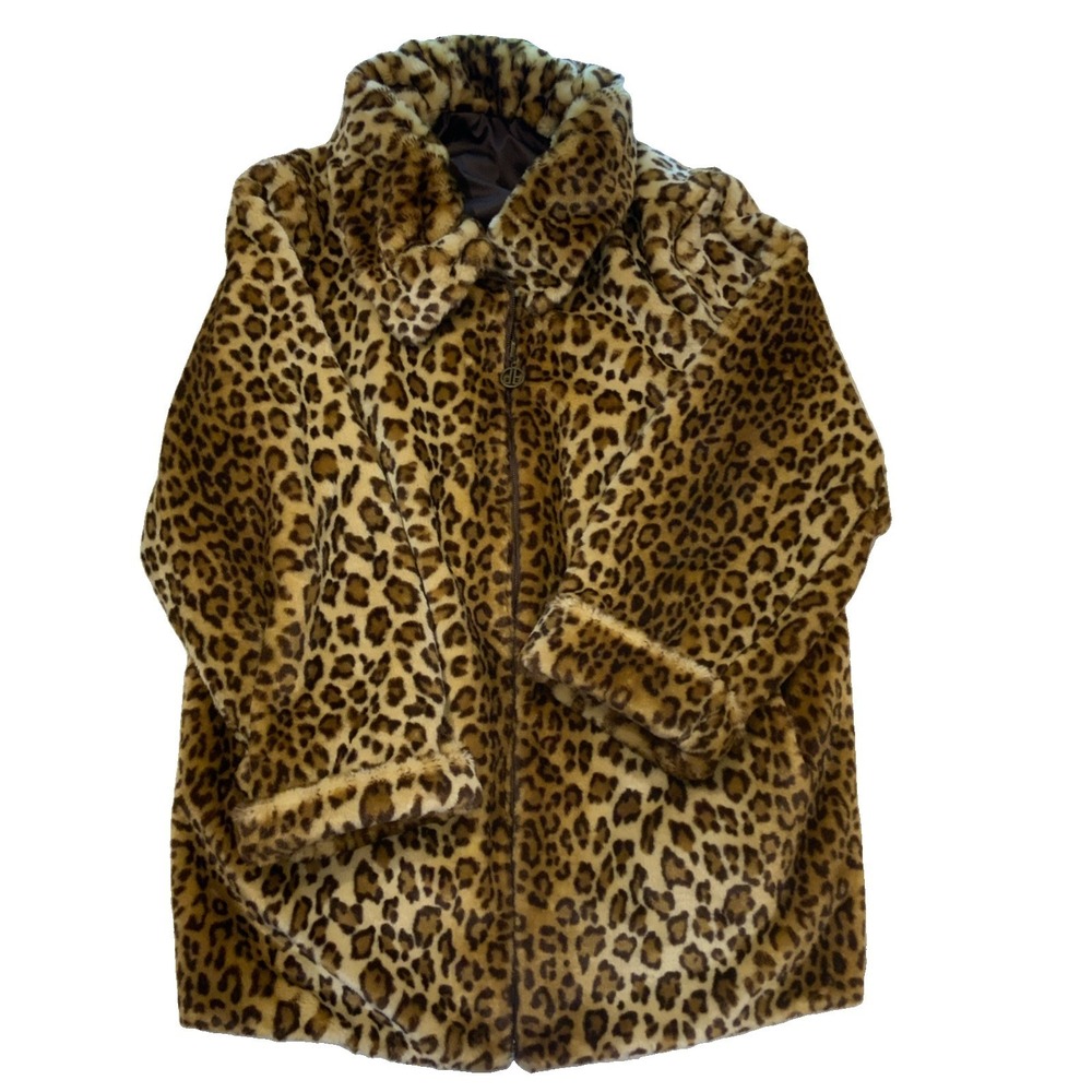 Vintage Dennis basso Women's 2x Faux Fur Leopard Print Heavy Coat Y2K